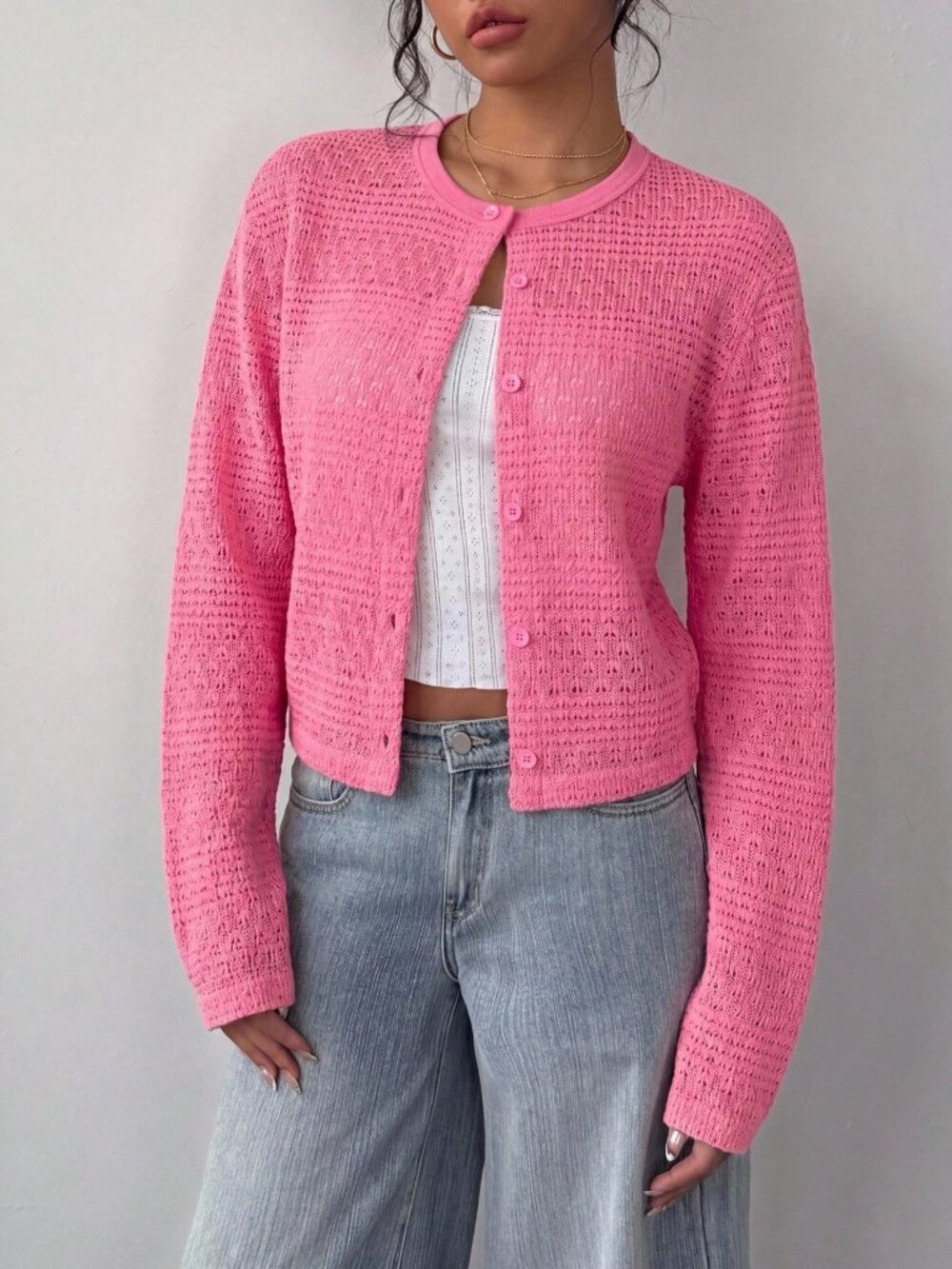 Pink Casual Women's Drop Shoulder Short Cardigan